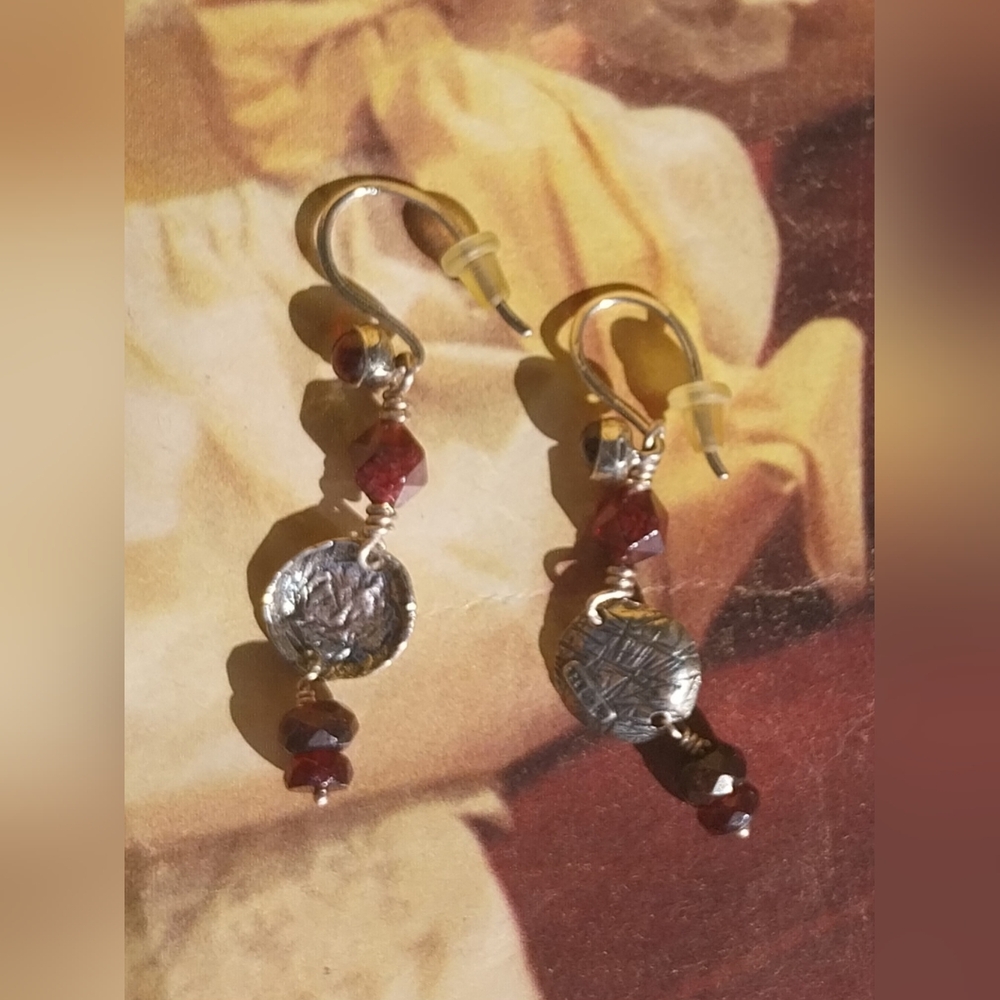 Sterling Silver and Garnets Earrings - Picture 10 of 15